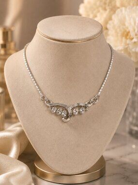 Vintage Trifari Rhinestone V-Necklace Early 1950s Patent Pending